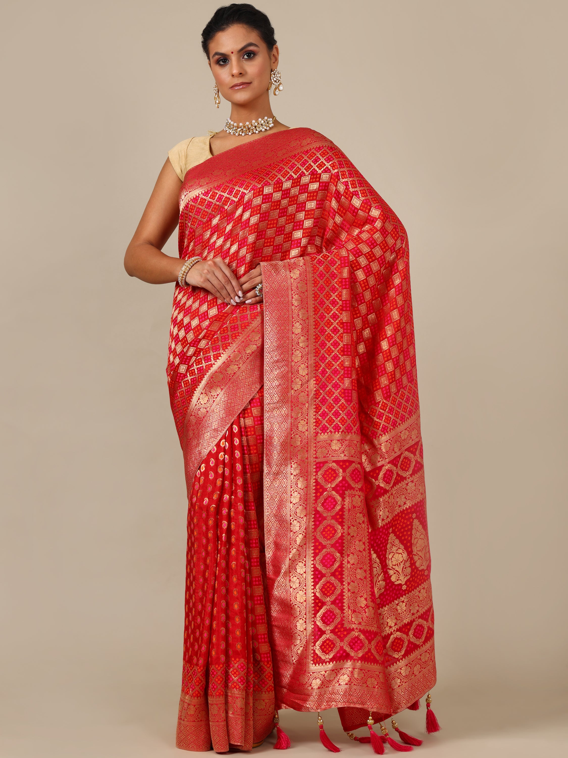 Vibrant Rani Red Dola Silk Saree