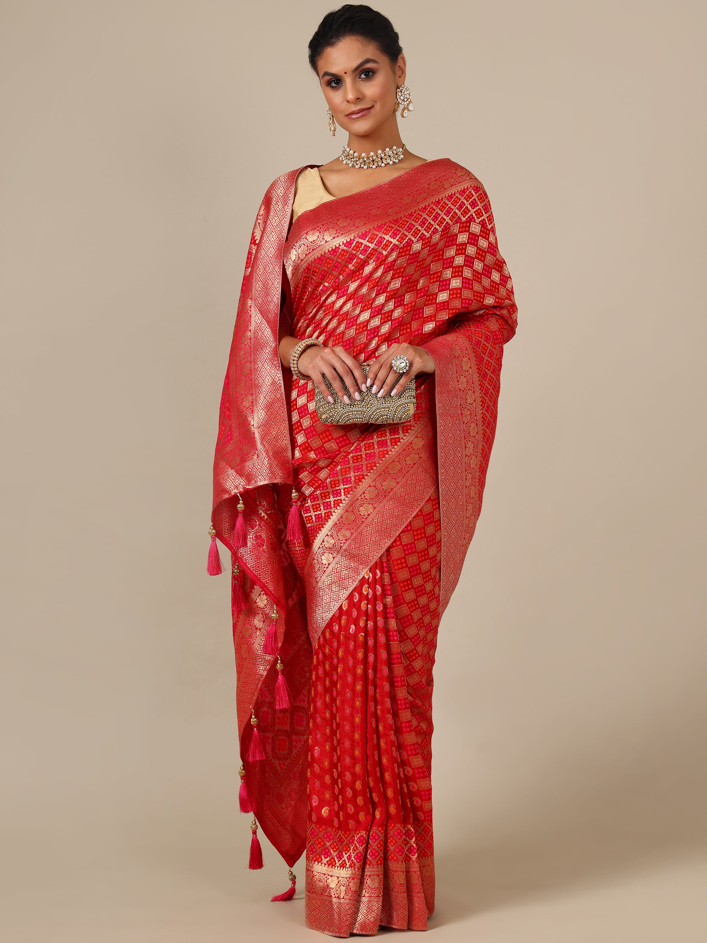 Vibrant Rani Red Dola Silk Saree