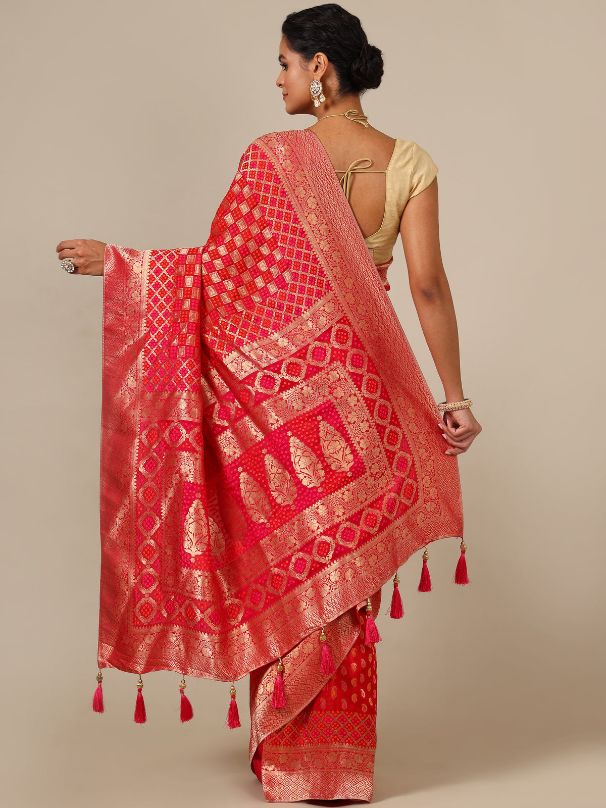 Vibrant Rani Red Dola Silk Saree