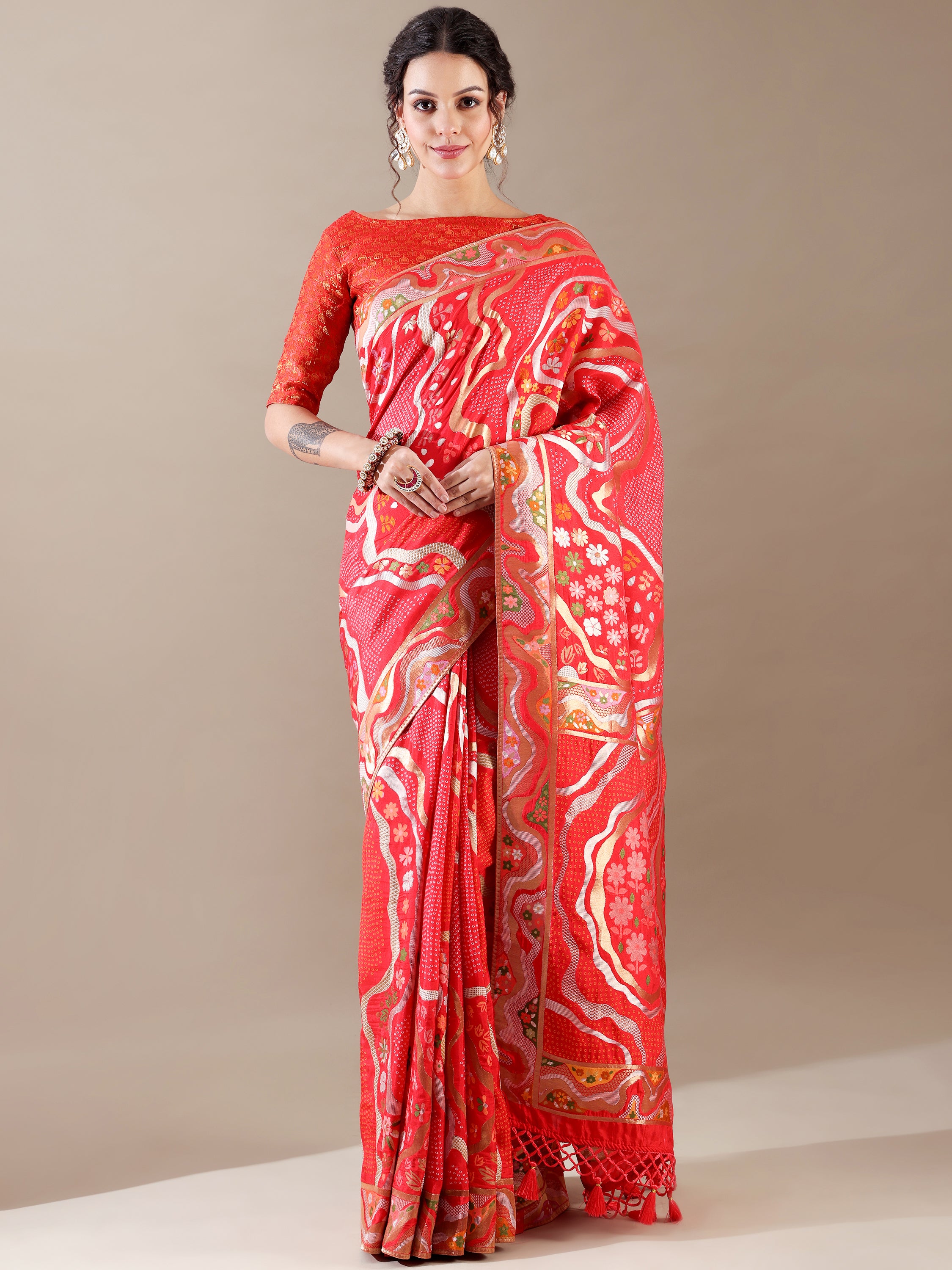 Red Dola Silk Weaving Saree - House of Surya