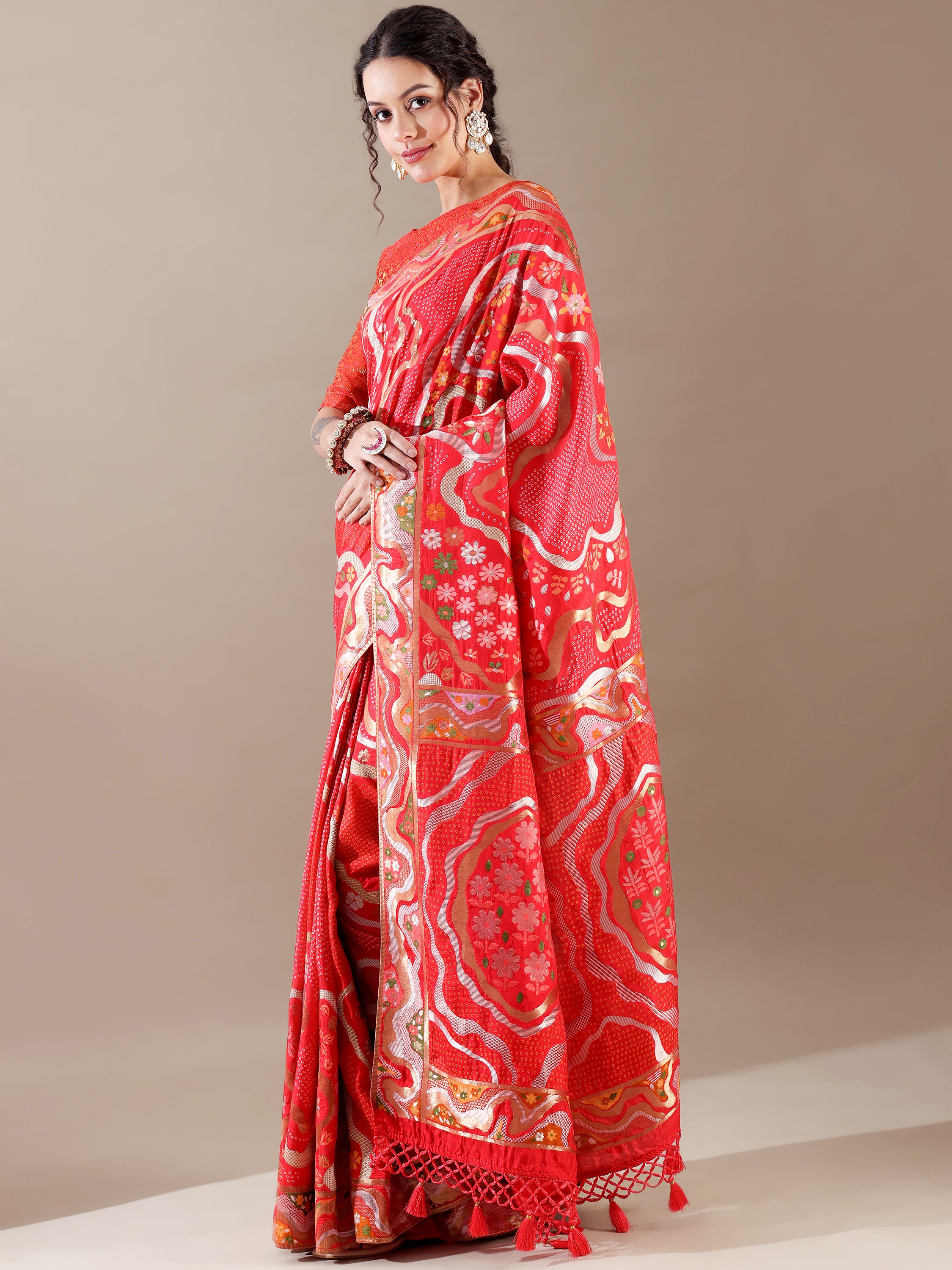 Red Dola Silk Weaving Saree - House of Surya