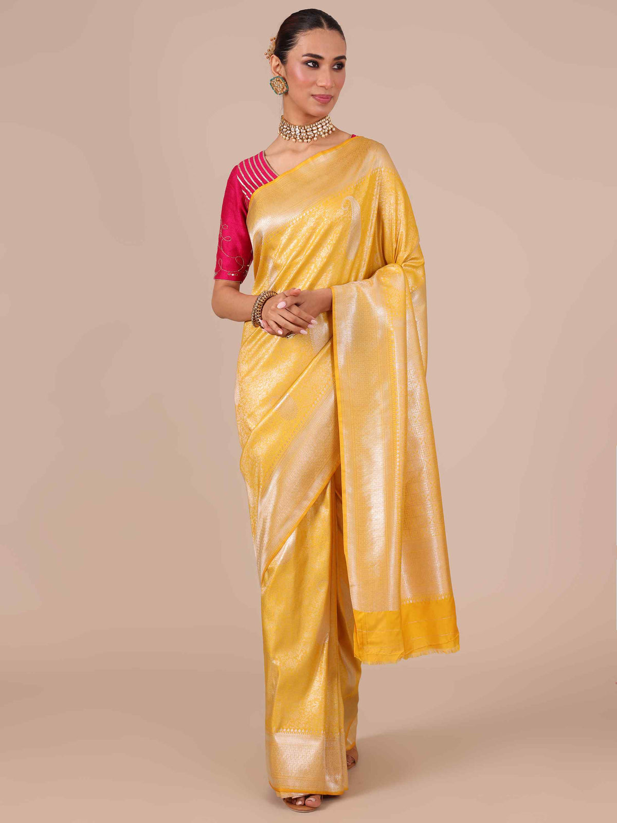 Yellow Color Silk Weaving Saree with Unstitched Matching Blouse