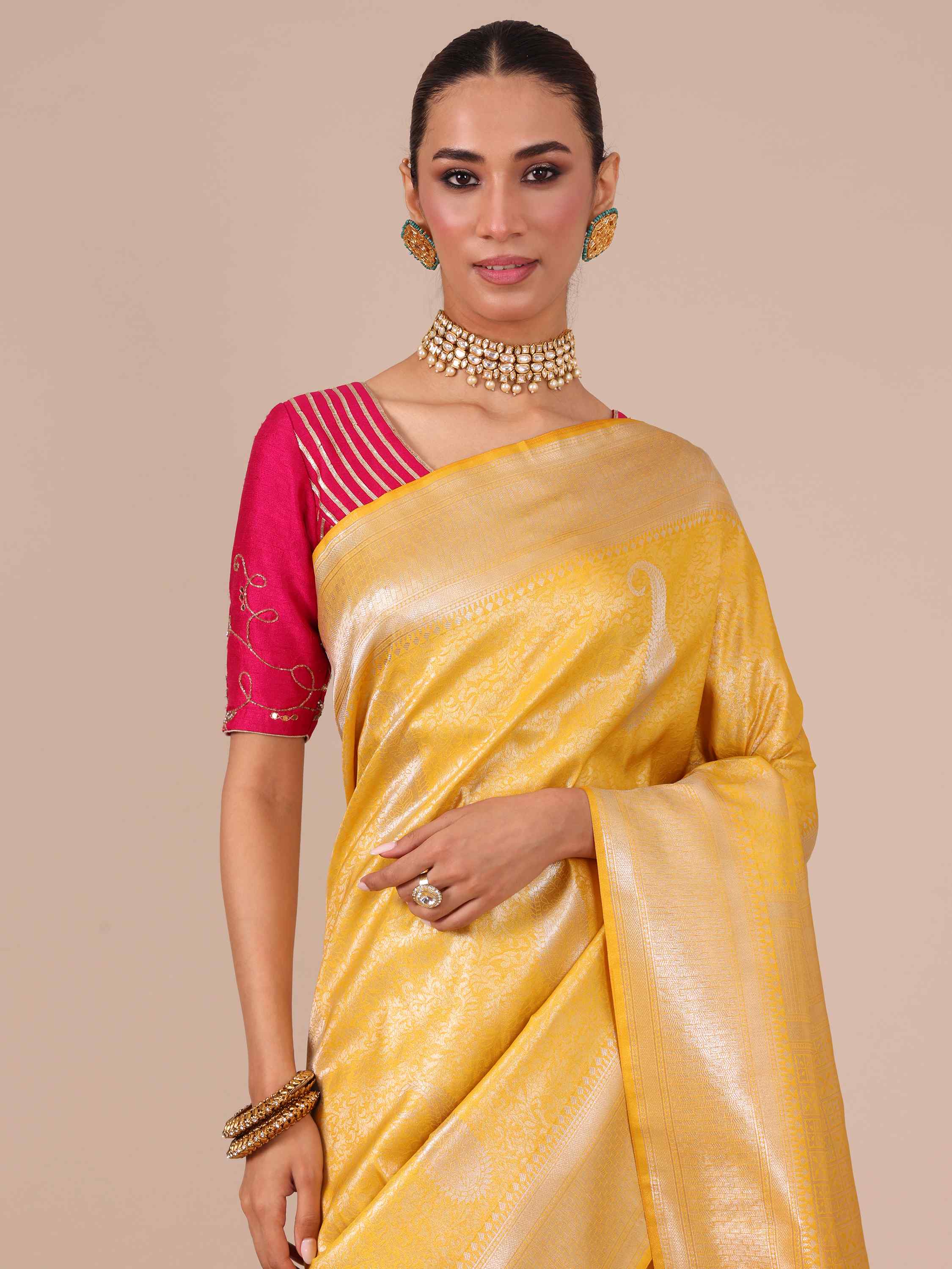 Yellow Color Silk Weaving Saree with Unstitched Matching Blouse