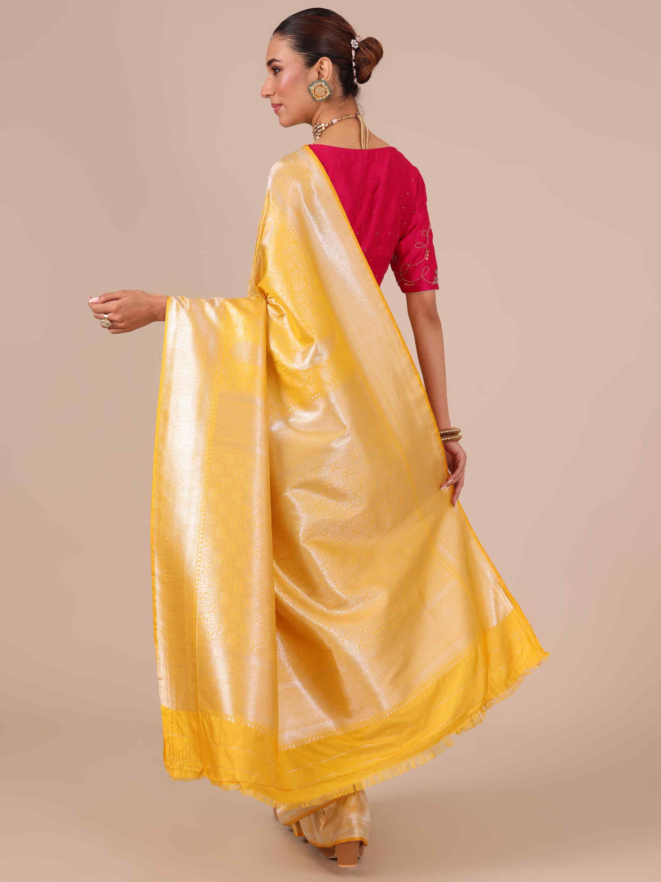 Yellow Color Silk Weaving Saree with Unstitched Matching Blouse