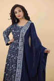 Navy Blue Anarkali With Thread & Cutdana Work