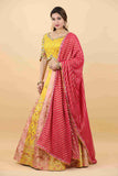 Yellow Banarsi Silk Lehenga Choli with Rani Dupatta