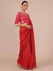 Rani Color Organza Saree with Stitched Silk Blouse