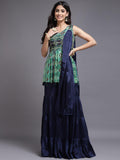 Navy Blue Golden Sequins Chinon Sharara with Matching Dupatta