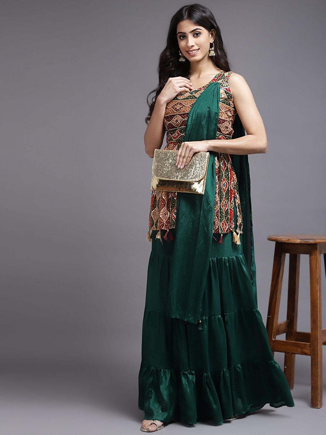 Green Color Sharara with Matching Dupatta