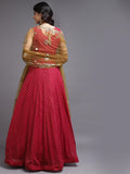 Rani Color Weaving Georgette Anarkali with Mehendi Net Dupatta