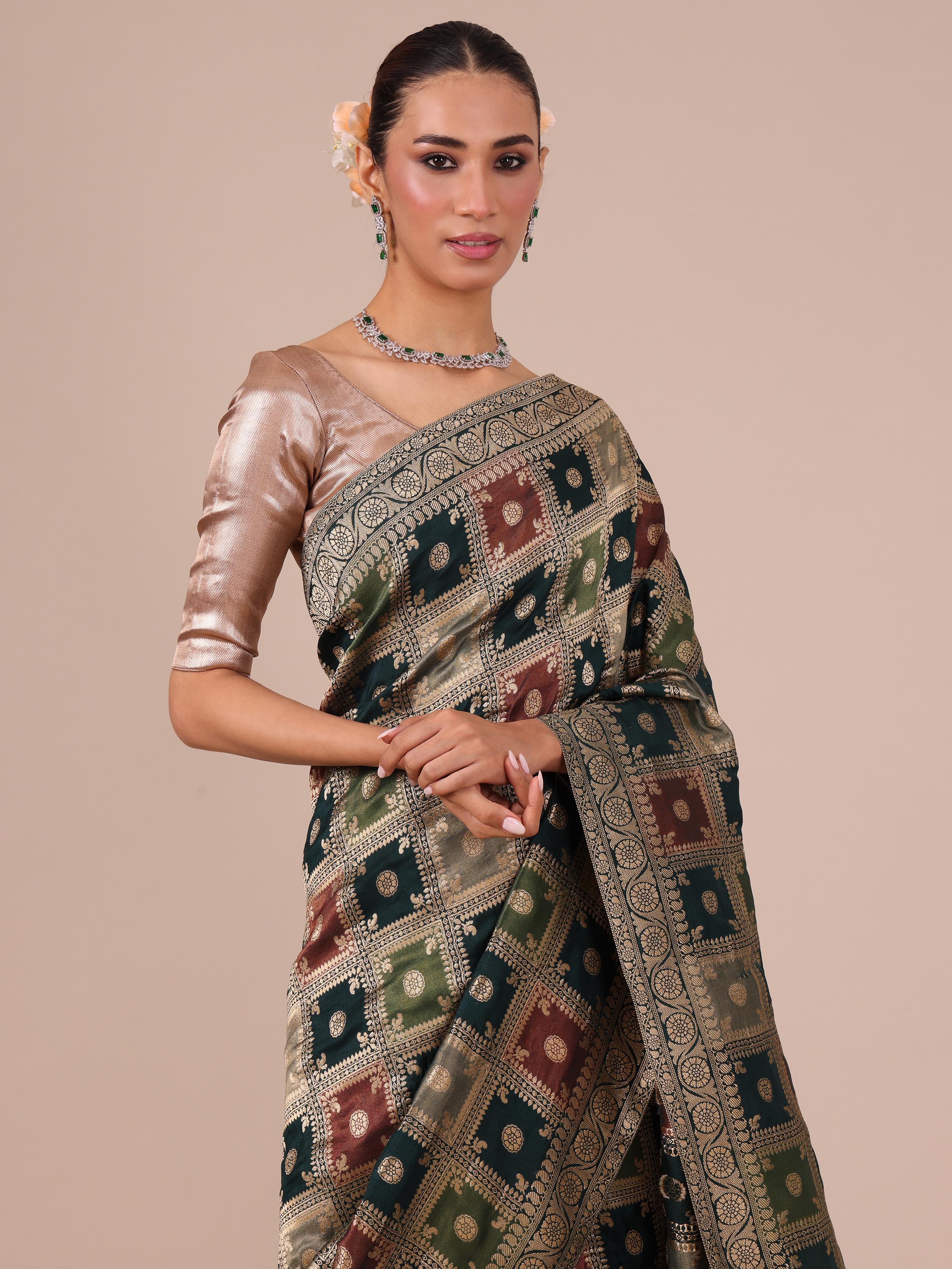 Peacock Blue Silk Weaving Saree with Meroon Unstitched Blouse