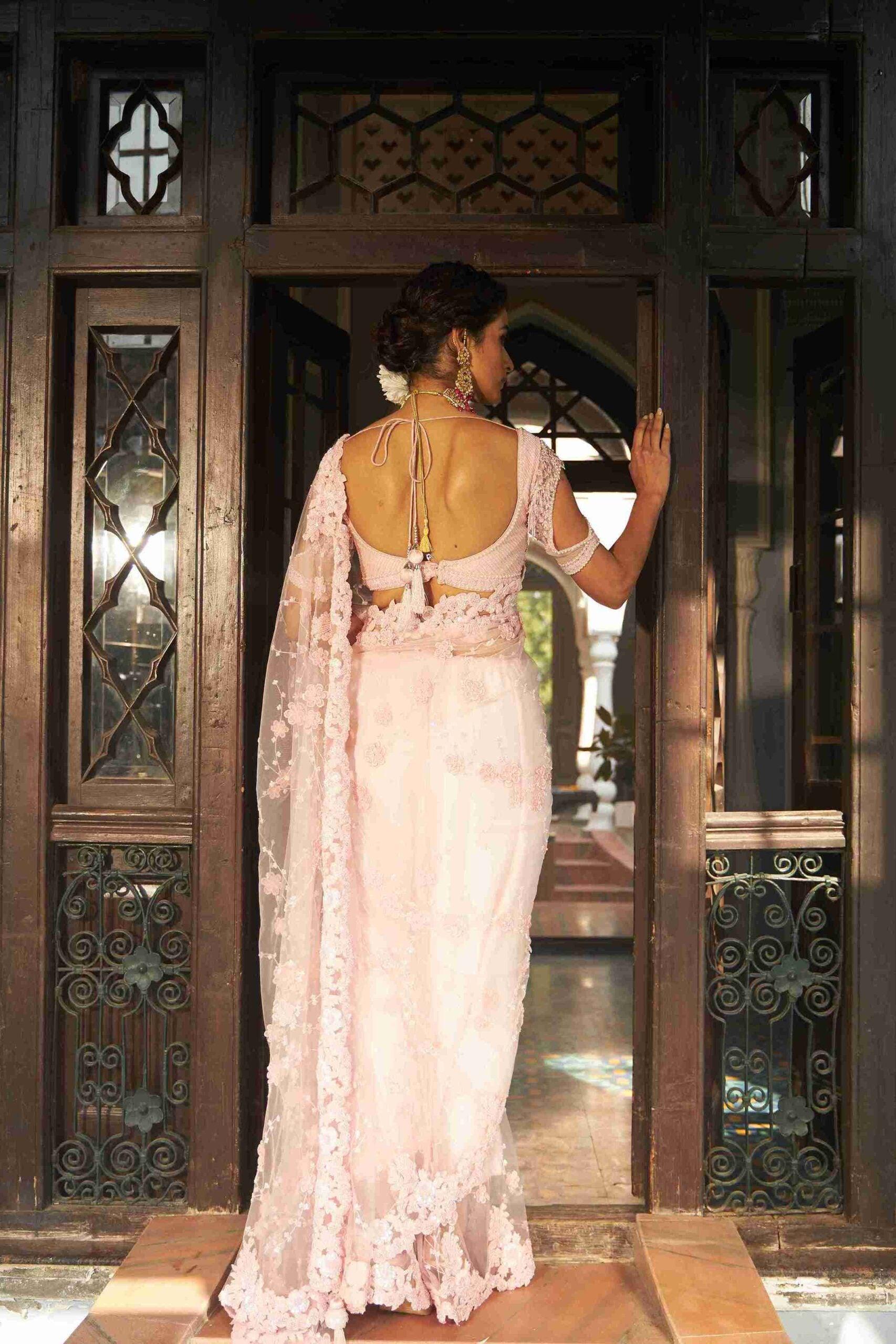 Pure Butterfly-Net Saree With Sequins, Pearls work