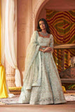 Ice Blue Organza Lehenga Choli with Pearls, Sequins, and Dori Detailing