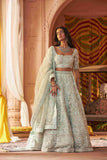 Ice Blue Organza Lehenga Choli with Pearls, Sequins, and Dori Detailing