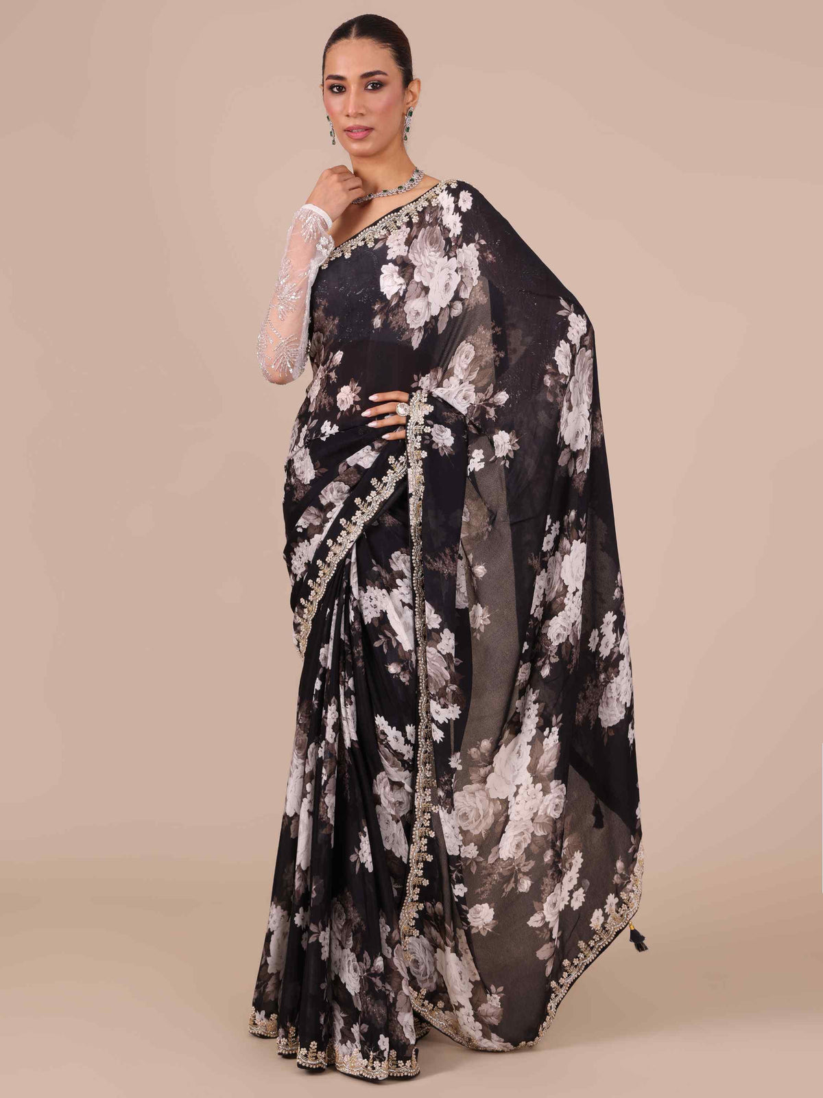 Black Chinon Saree – House of Surya