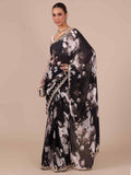 Black Chinon Saree with Dabka and Beads Work