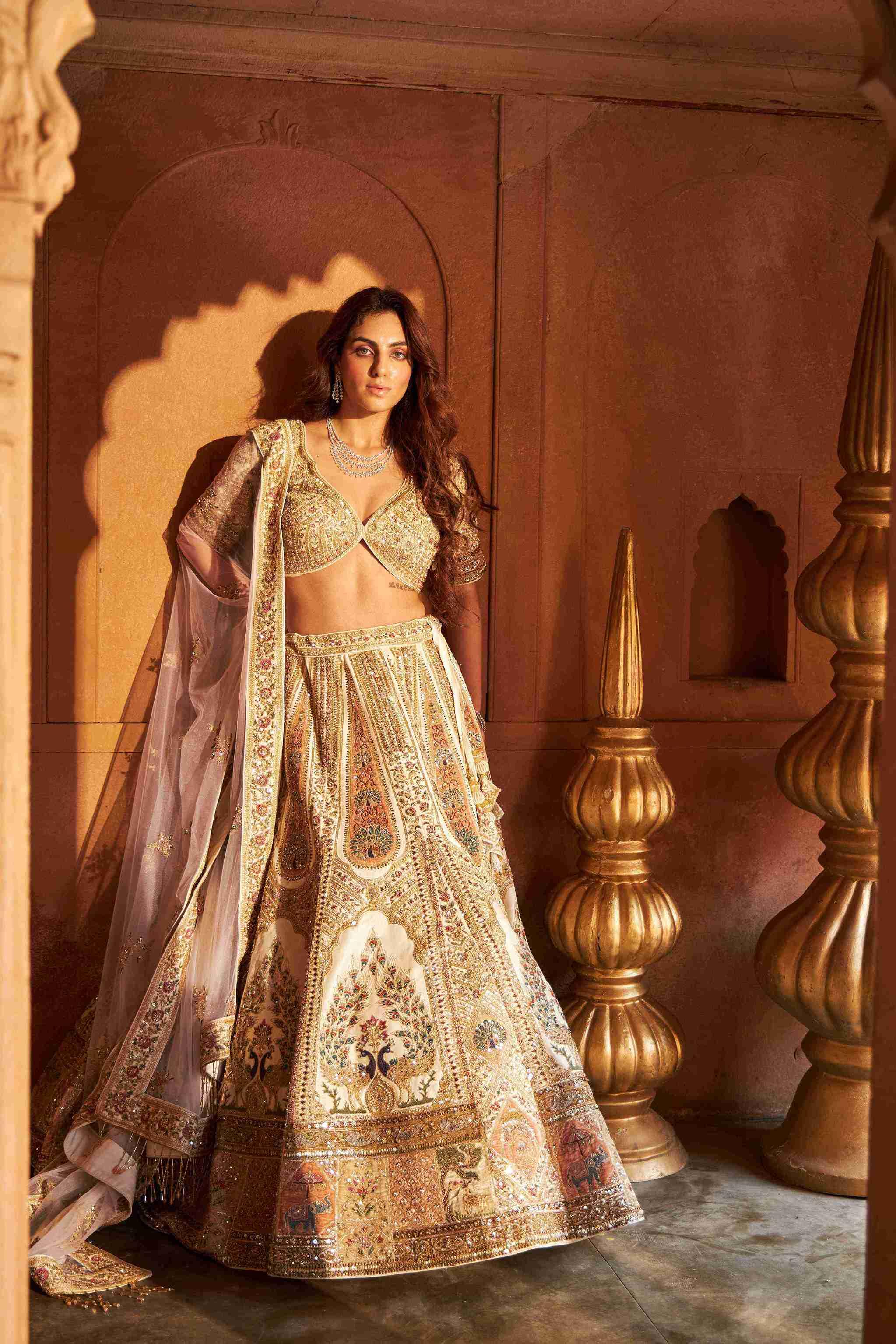 Ivory Lehenga Choli with Zardozi, Sequins, and Cutdana Work