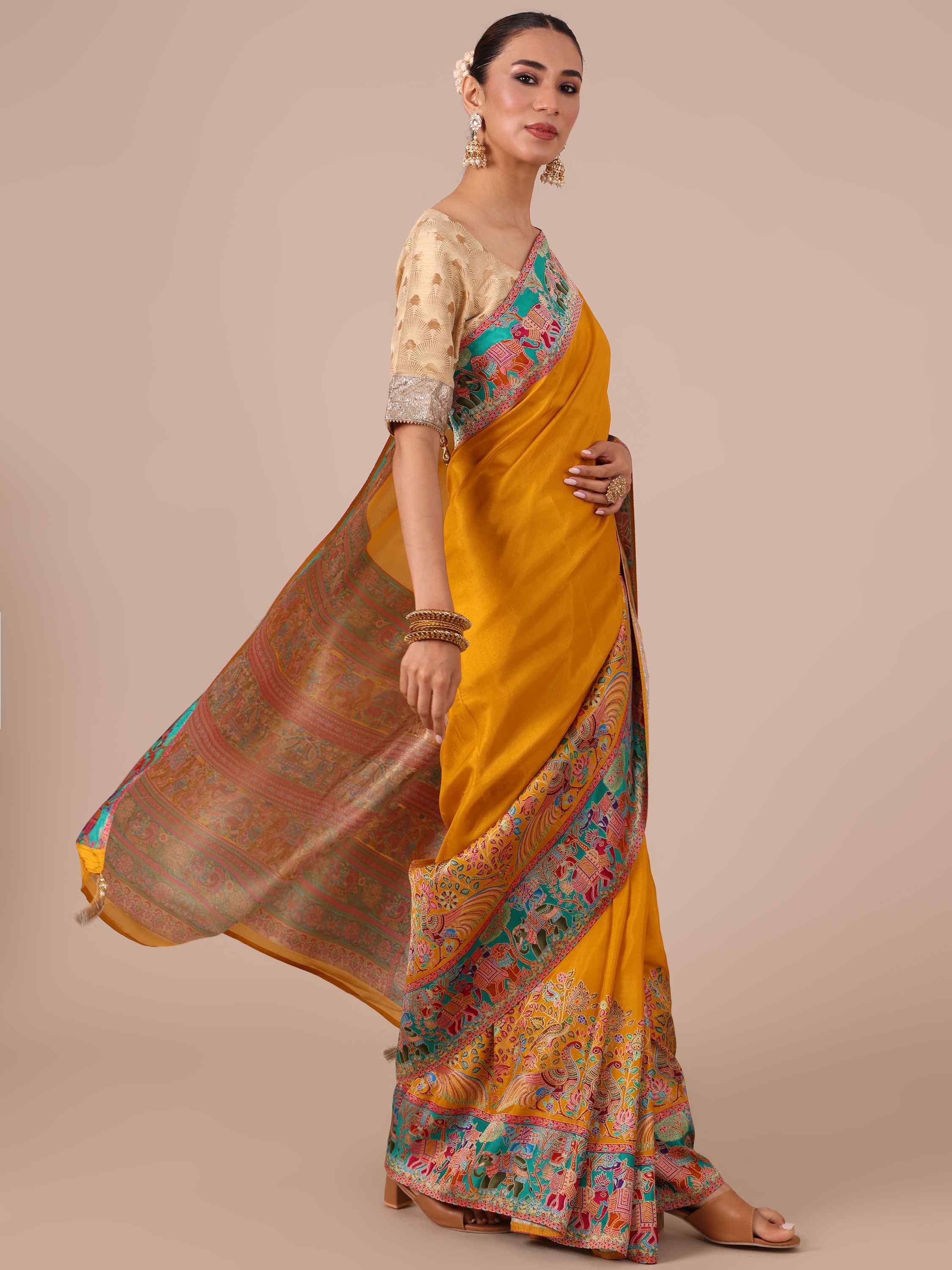 Mustard Color Silk Saree with Unstitched Blouse