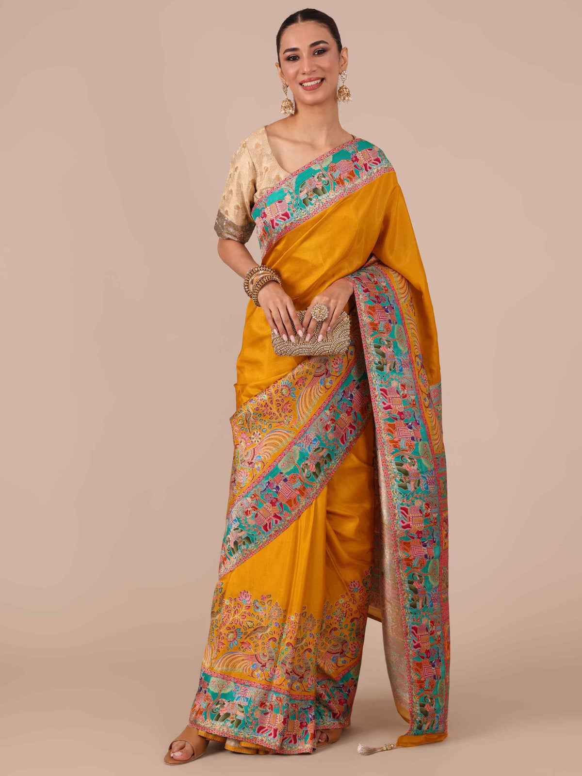 Mustard Color Silk Saree with Unstitched Blouse