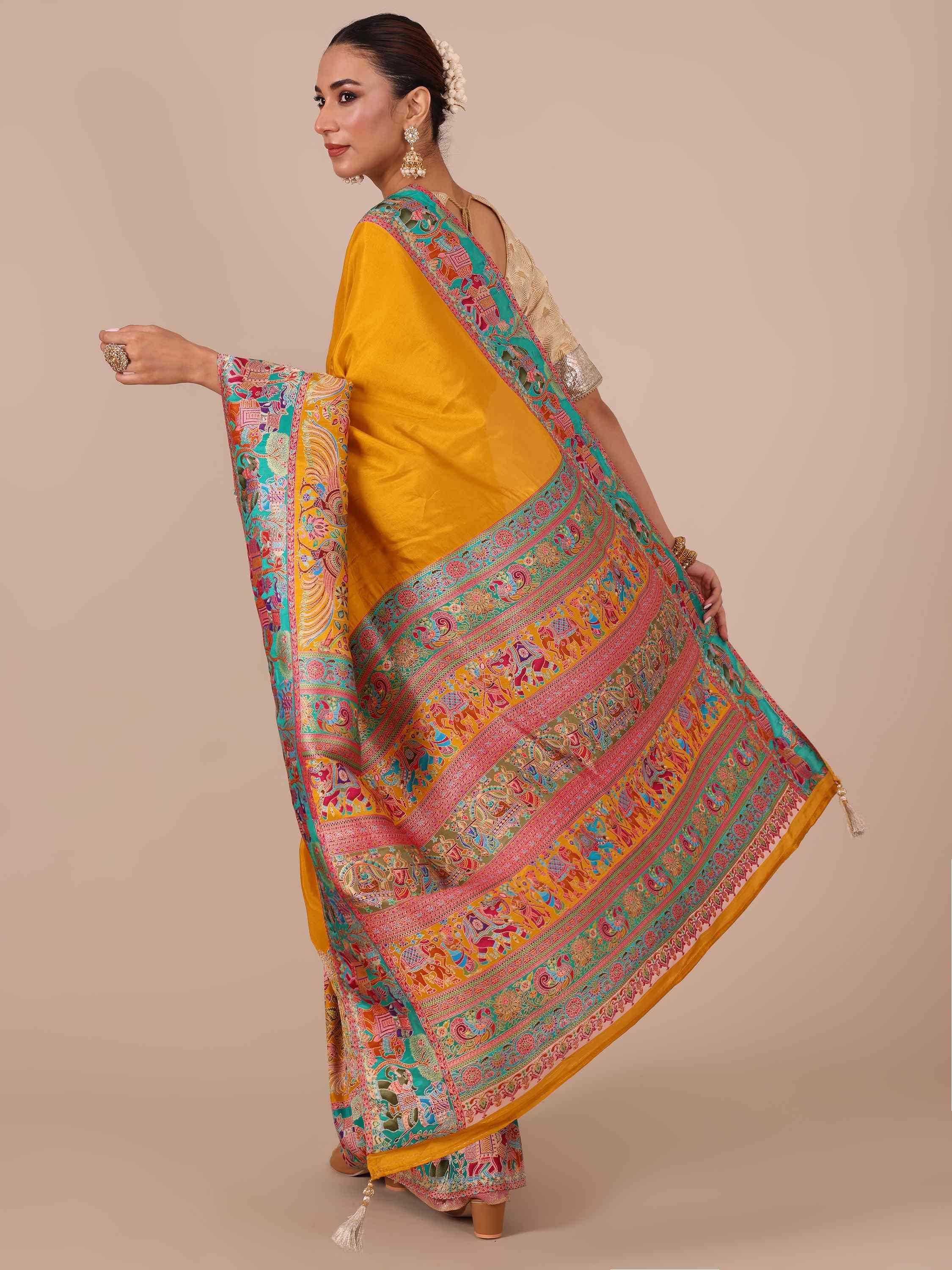 Mustard Color Silk Saree with Unstitched Blouse