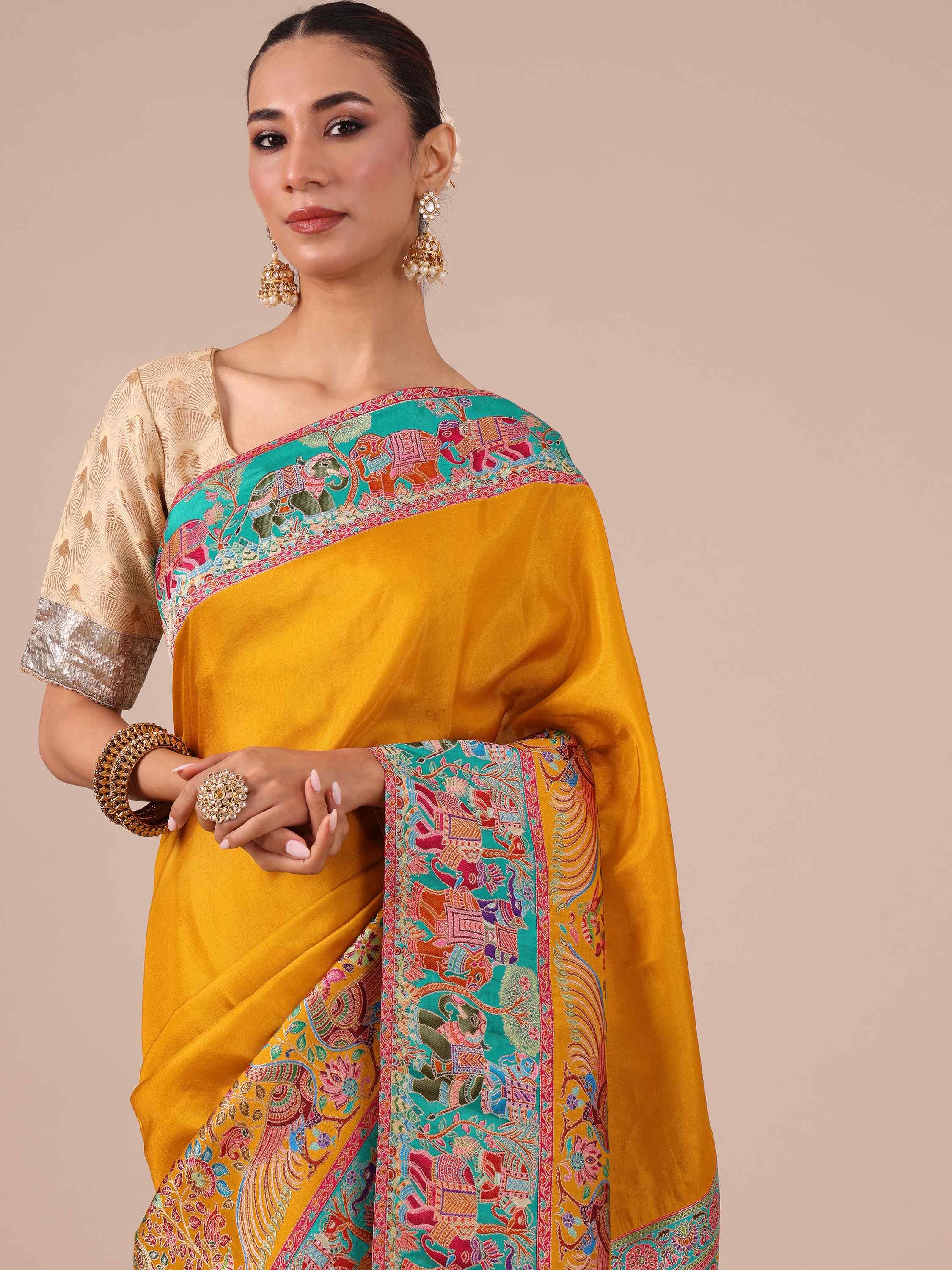 Mustard Color Silk Saree with Unstitched Blouse