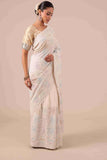 Cream Color Organza Saree with Chikan Kari Work