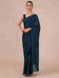 Georgette Saree in Peacock Blue - House of Surya 