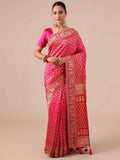 Rani Color Dola Silk Saree with Unstitched Red Blouse