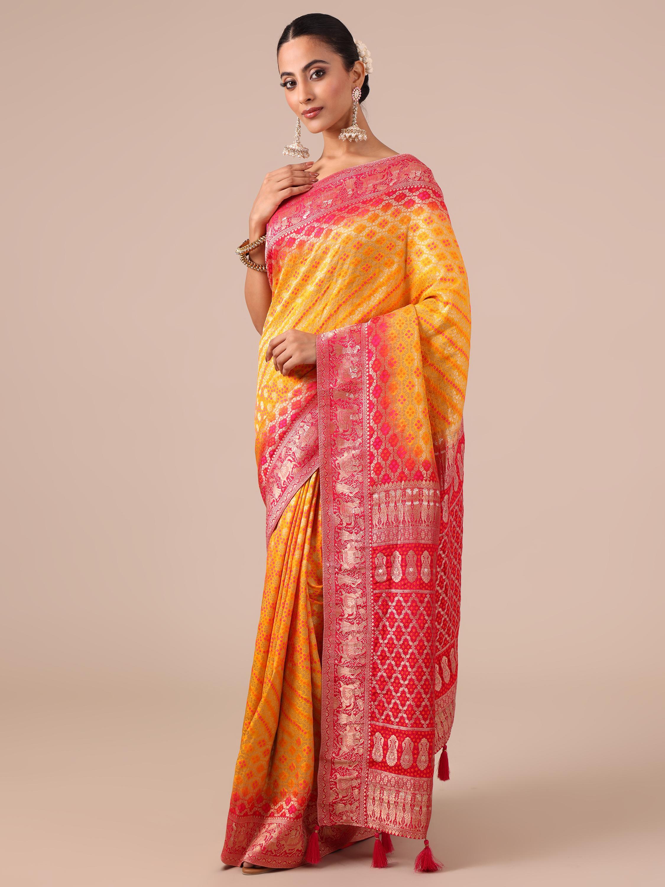 Yellow Dola Silk Saree - House of Surya