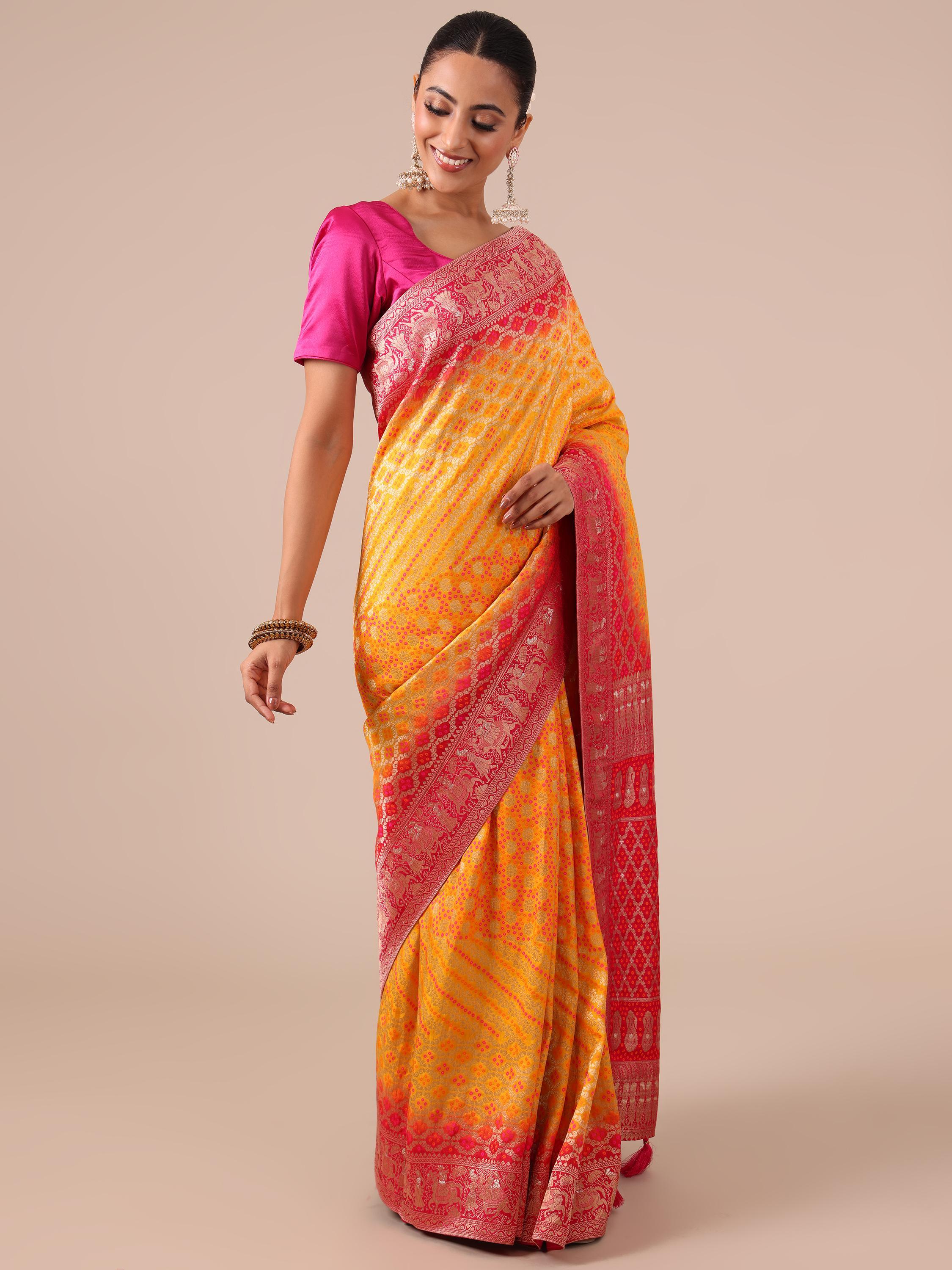 Yellow Dola Silk Saree - House of Surya