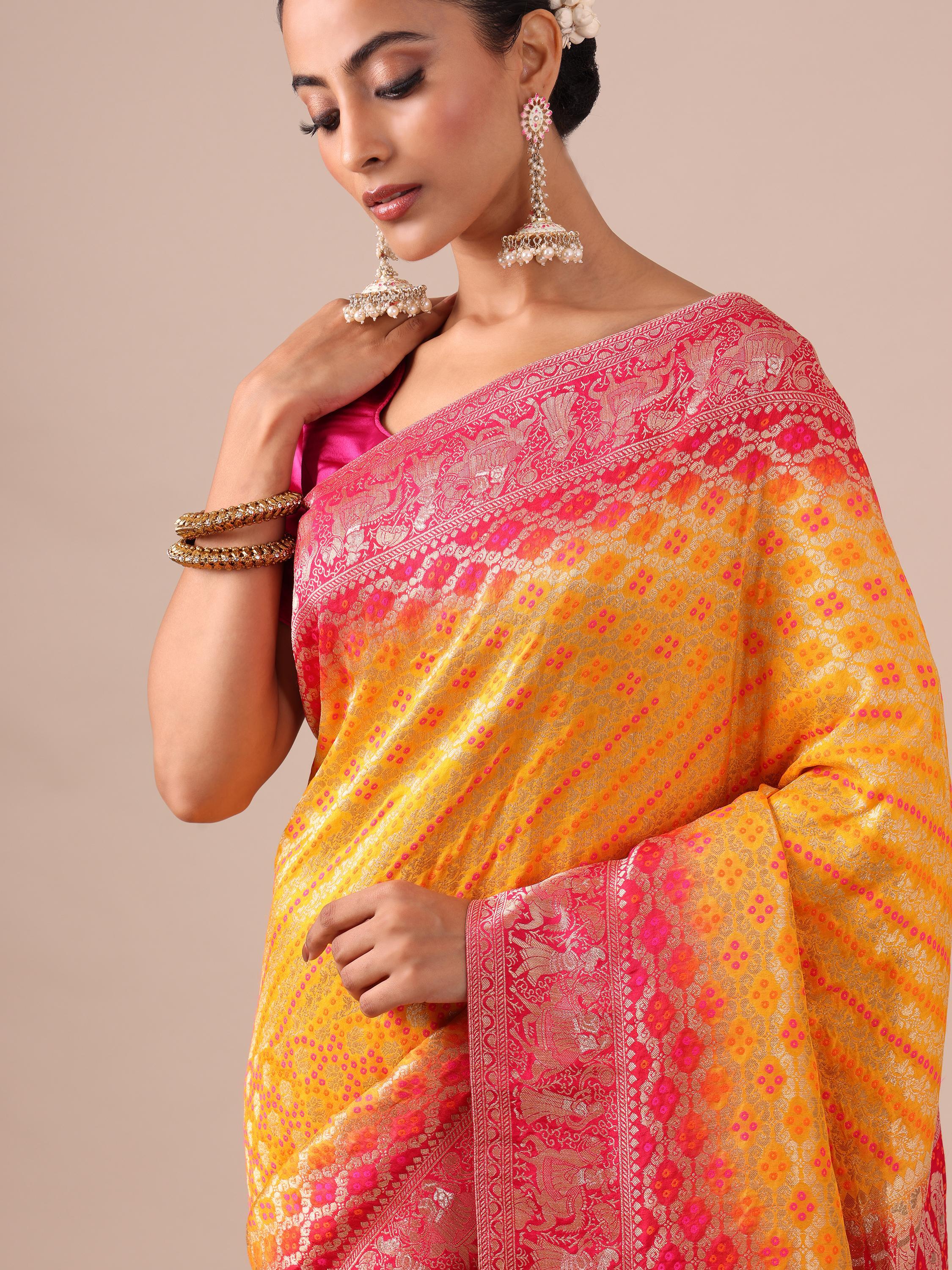 Yellow Dola Silk Saree - House of Surya