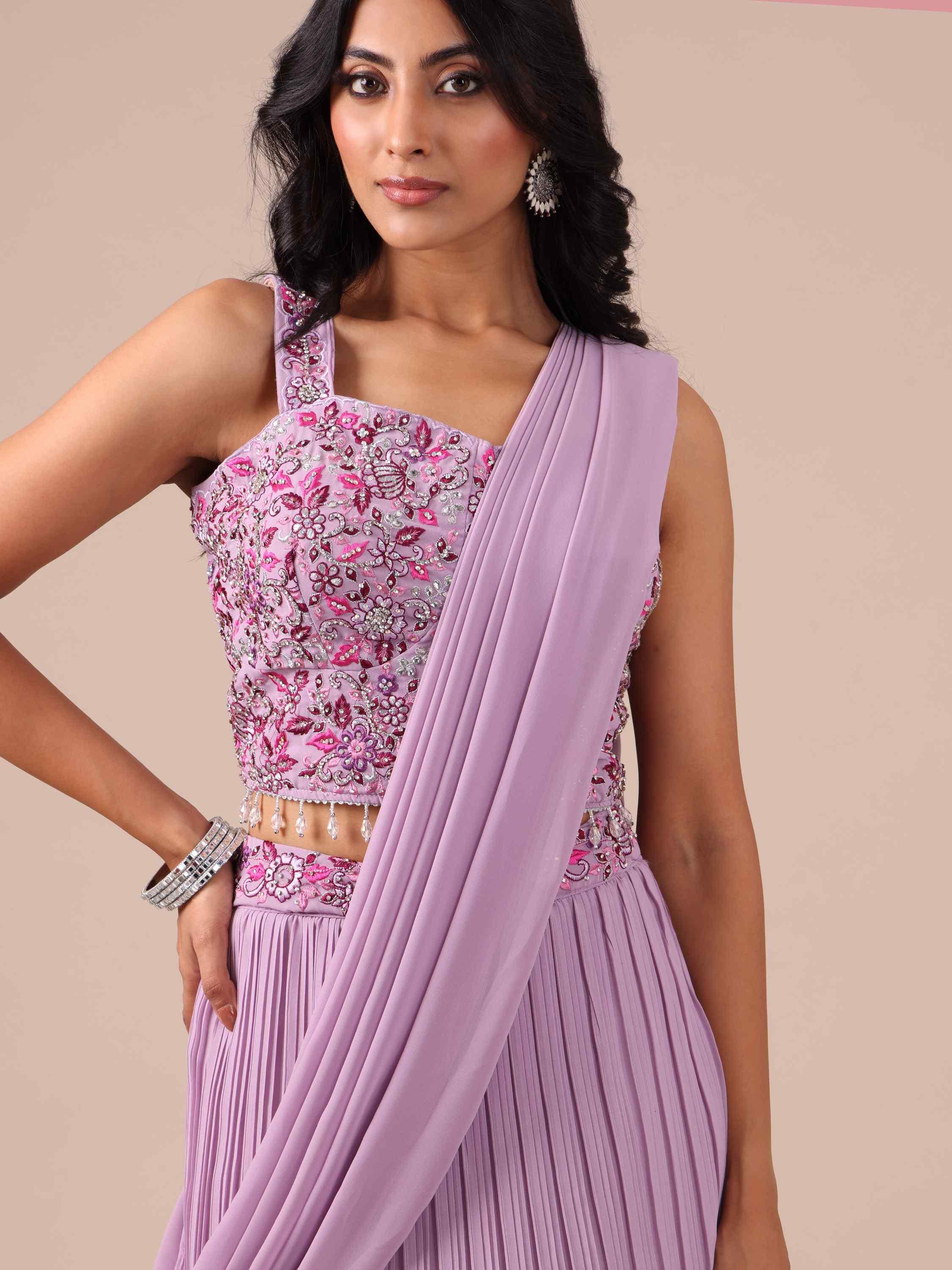 Lavender Color Georgette Drape Lehenga with Jacket