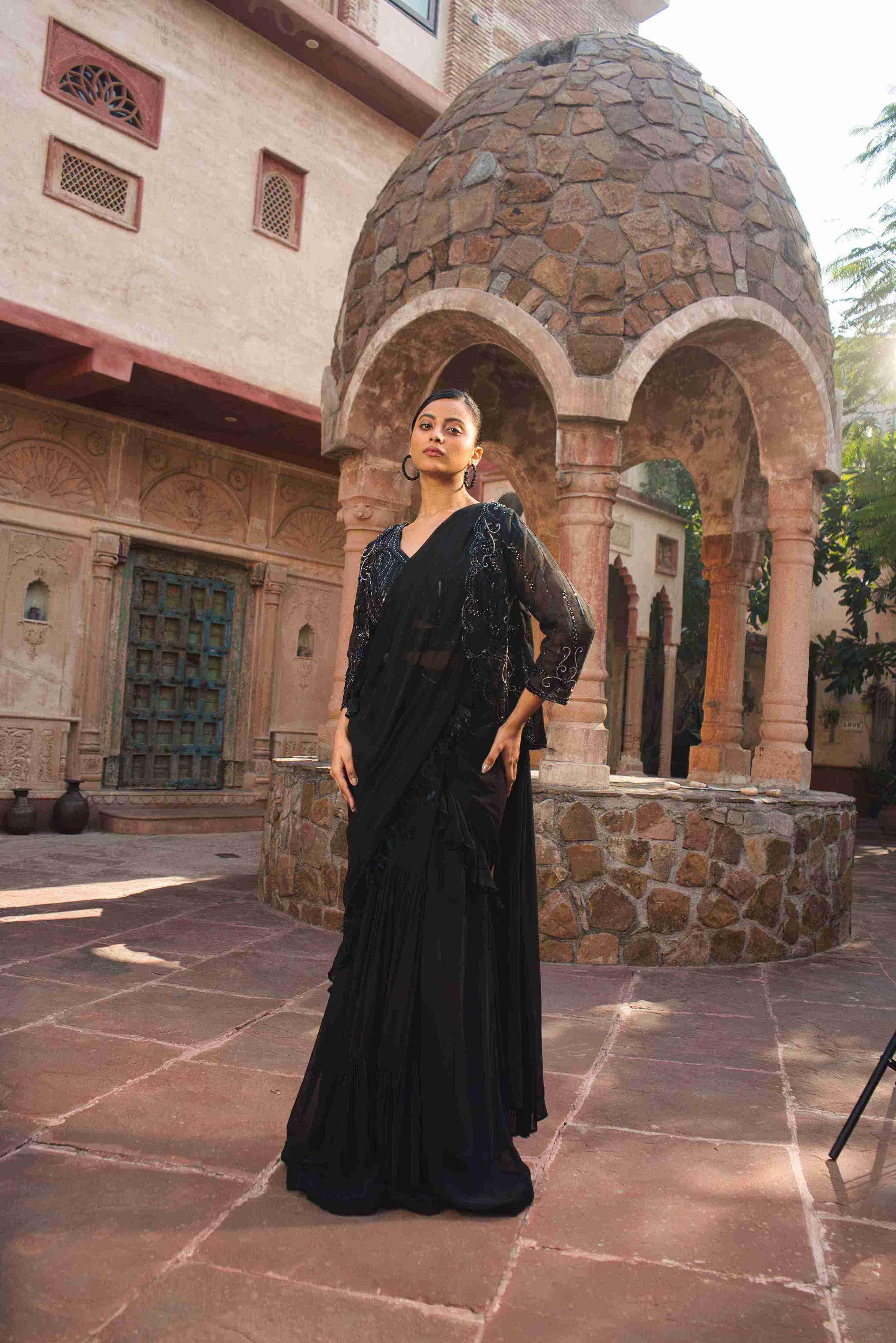 Black Color Drape Saree With Cutdana & Sequins Work