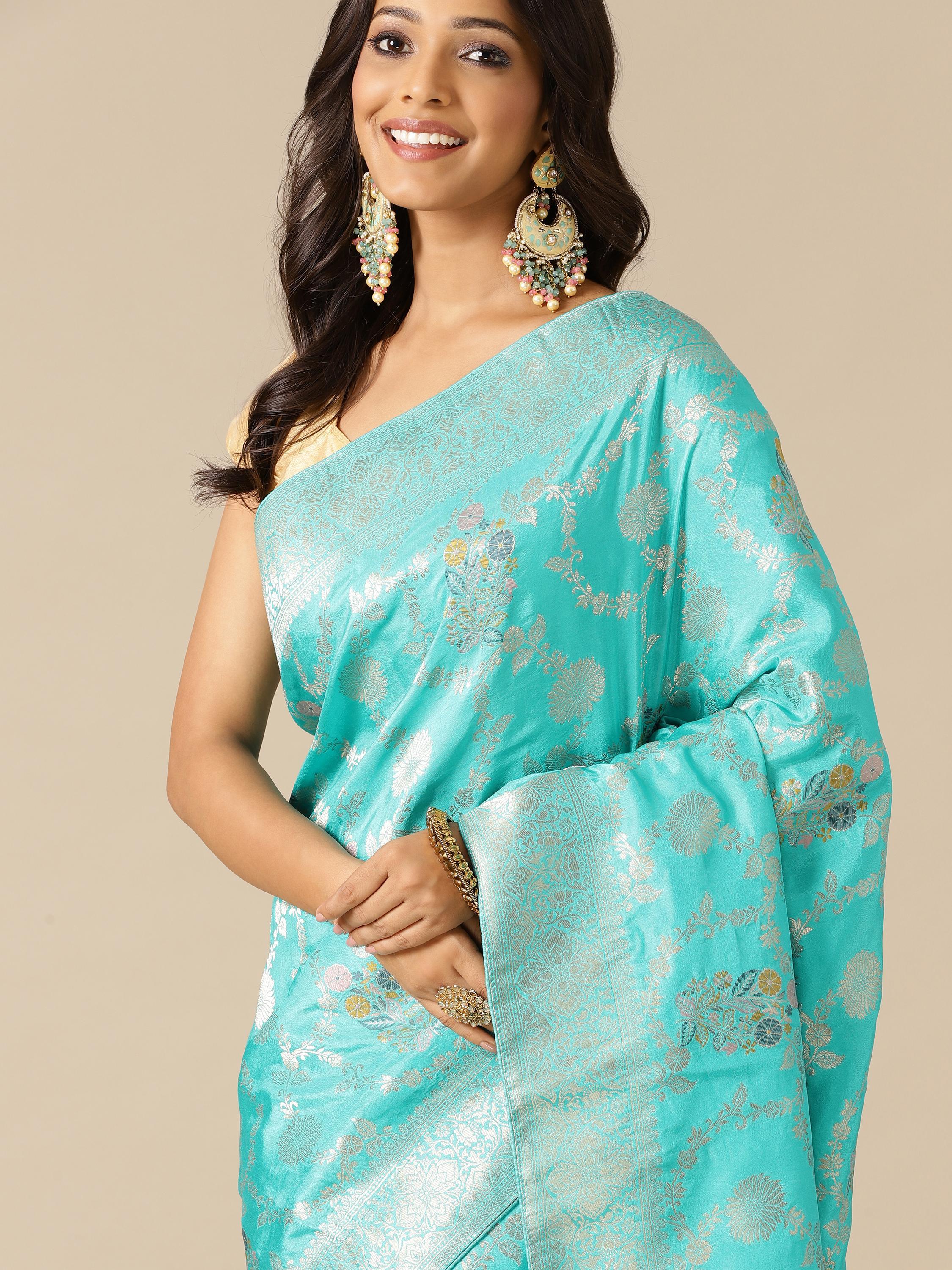 Firozi Color Silk Saree - House Of Surya 