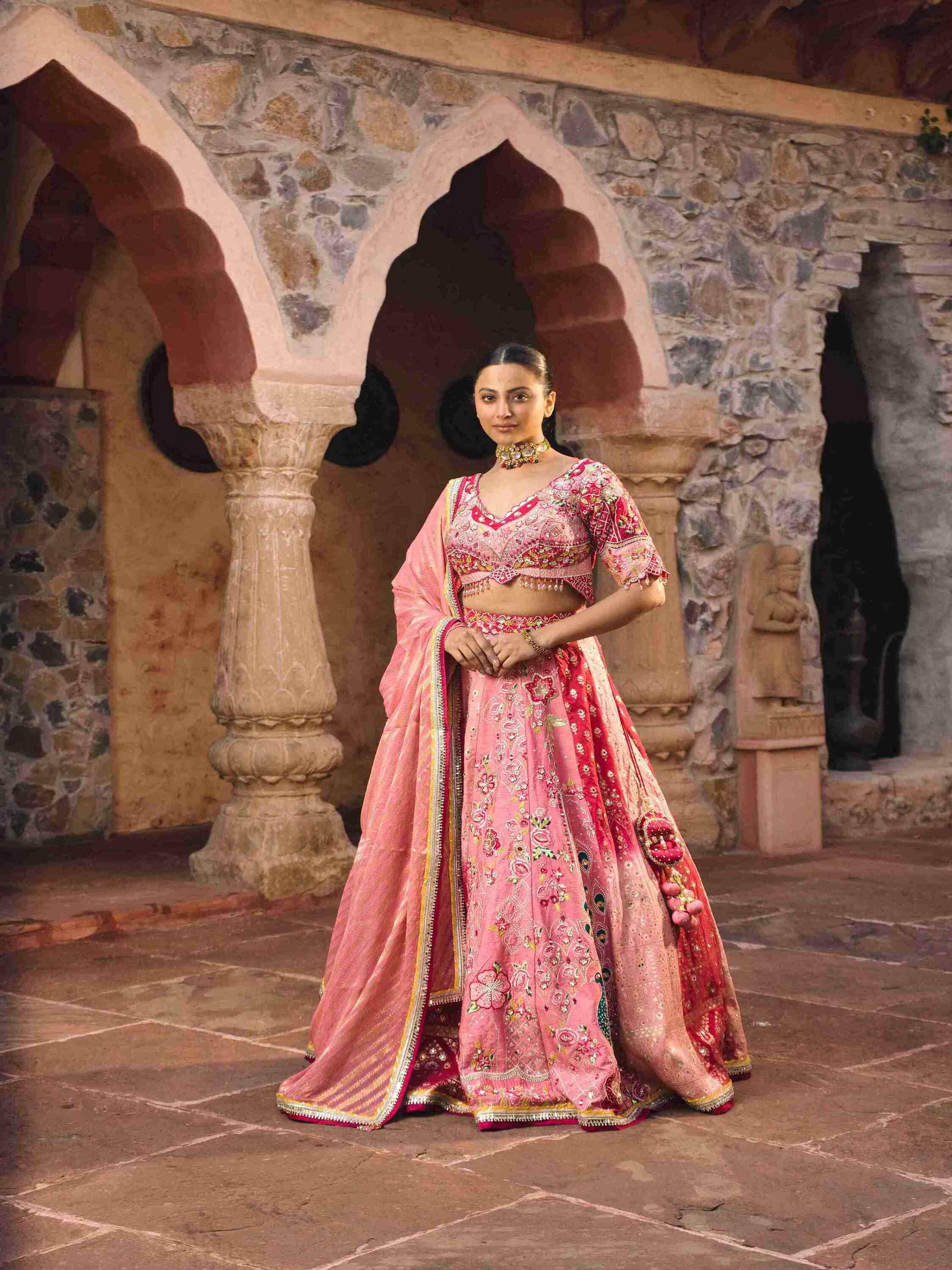 Pink Lehenga Choli with Multi-Thread, Pearl & Sequins Work