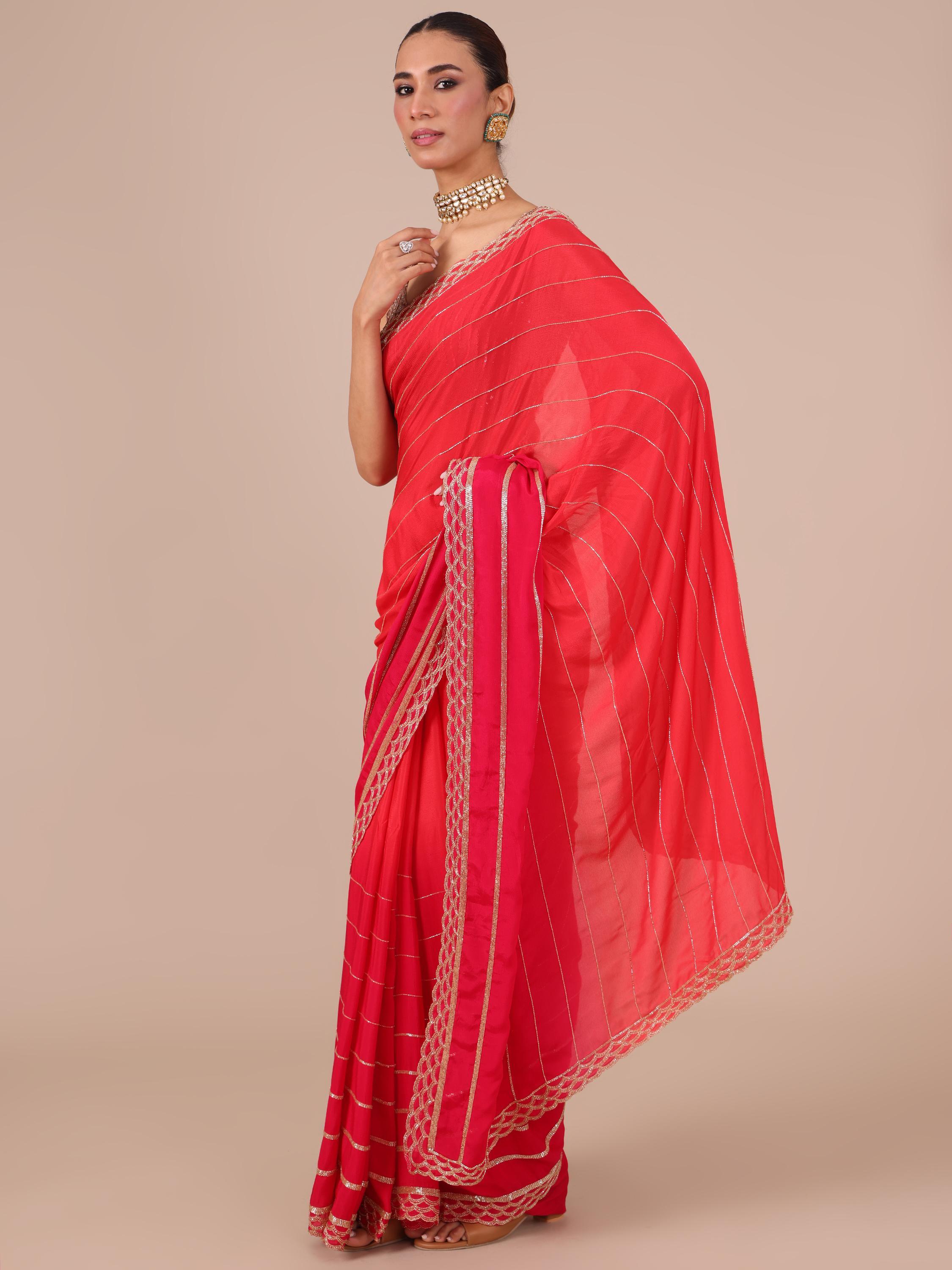 Rani Color Chinon Saree with Matching Unstitched Blouse