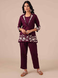 Wine Color Silk Co-ord Set with Cutdana, Sequins & Beads Work - House of Surya