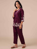 Wine Color Silk Co-ord Set with Cutdana, Sequins & Beads Work - House of Surya