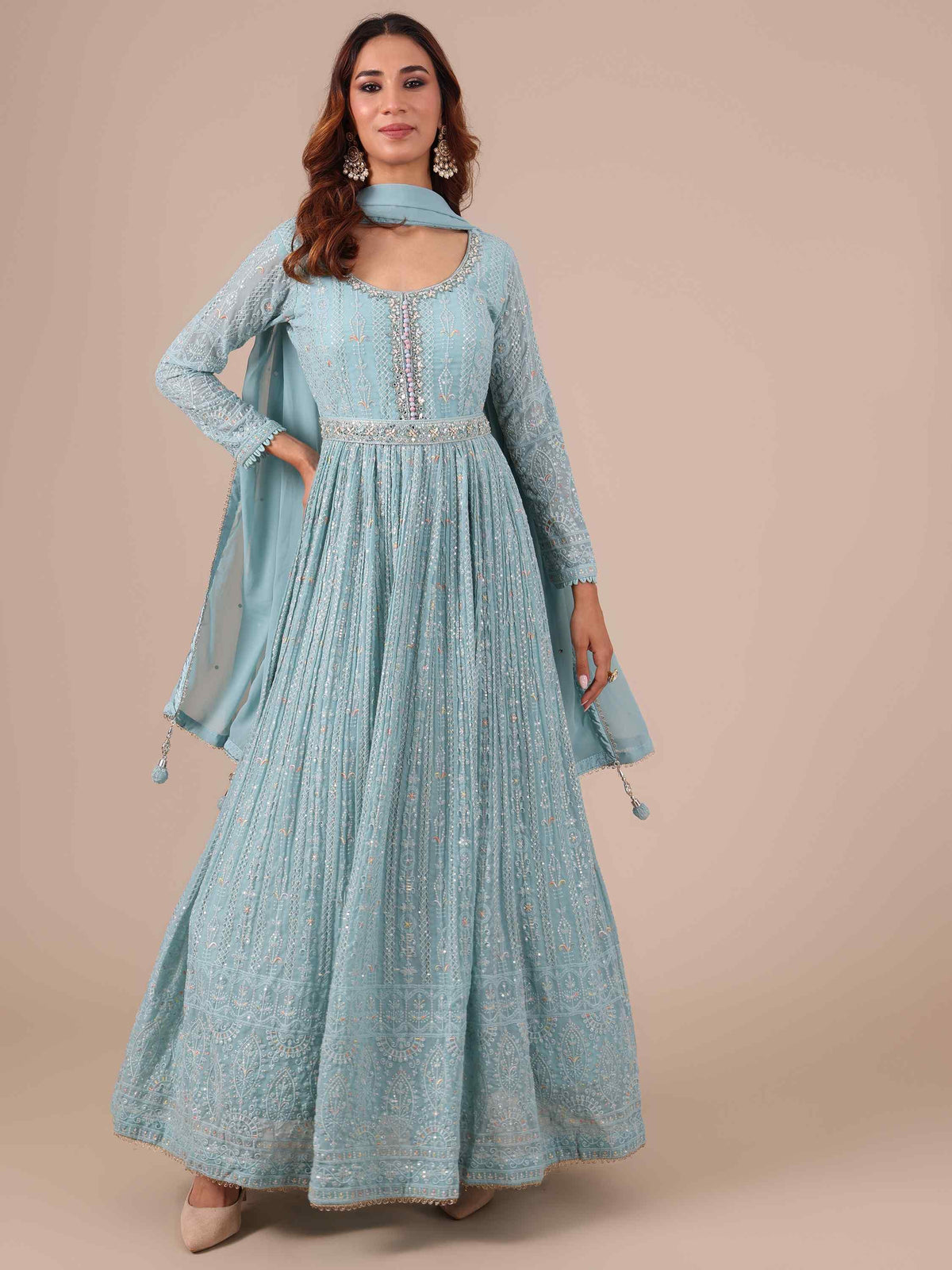 Ice Blue Georgette Anarkali with Matching Dupatta