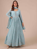 Ice Blue Georgette Anarkali with Matching Dupatta