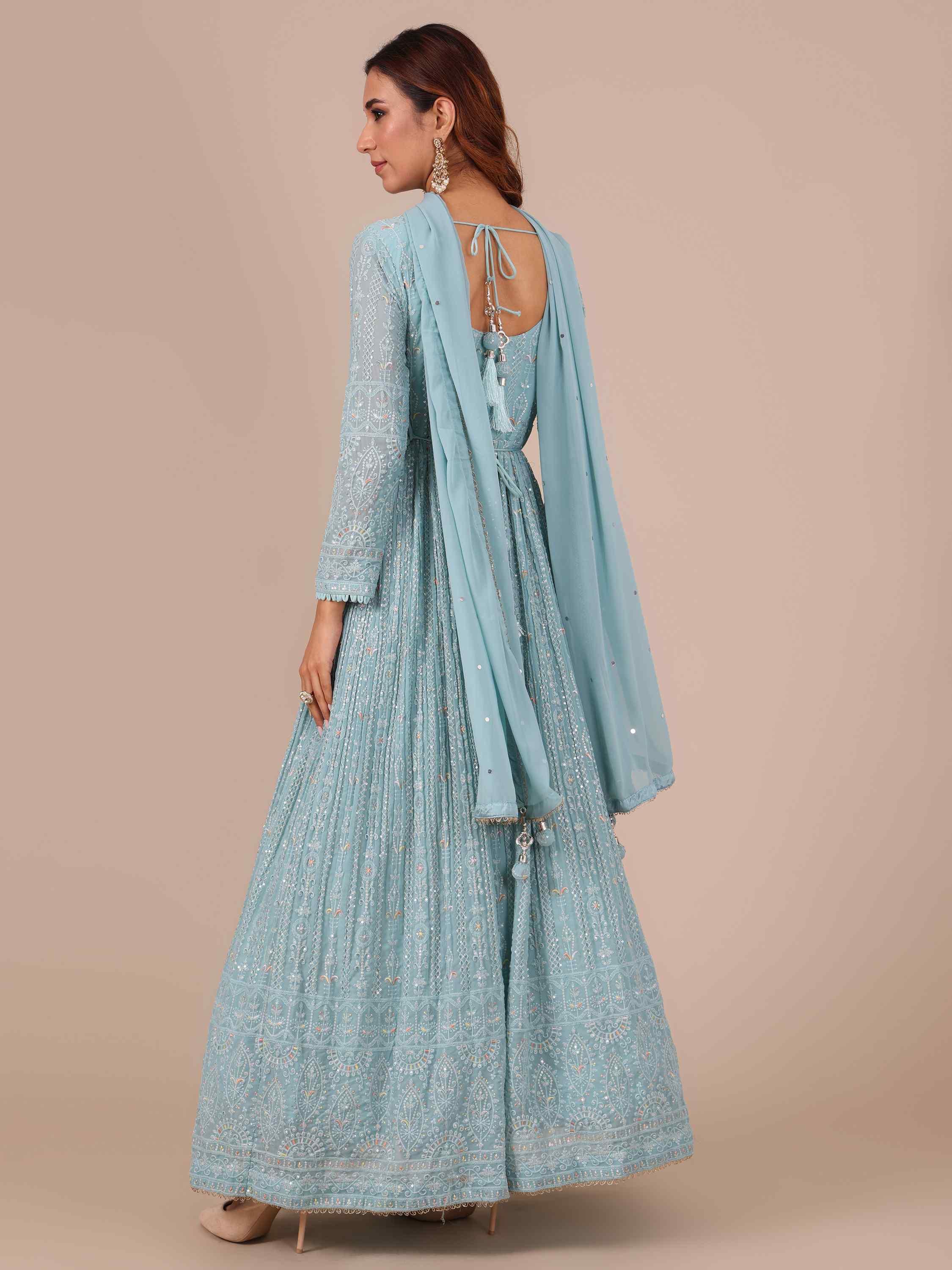 Ice Blue Georgette Anarkali with Matching Dupatta