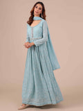 Ice Blue Georgette Anarkali with Matching Dupatta