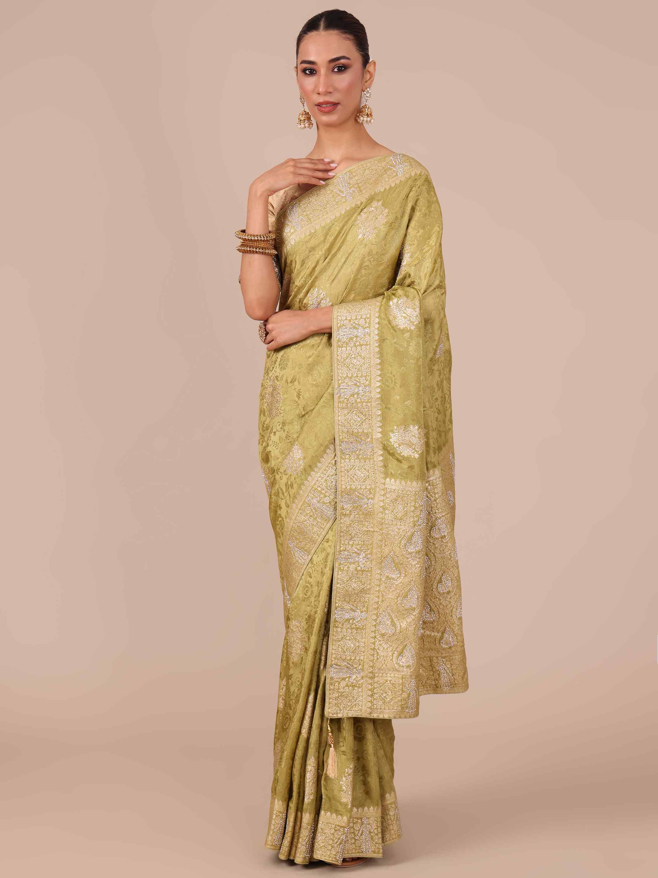 Mehendi Color Silk Saree - House of Surya