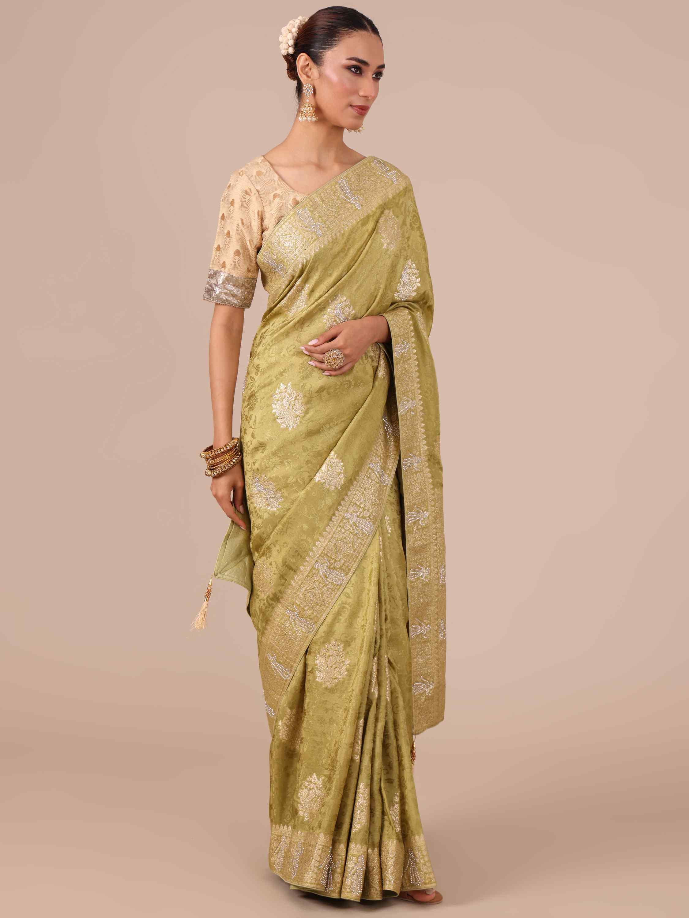 Mehendi Color Silk Saree - House of Surya