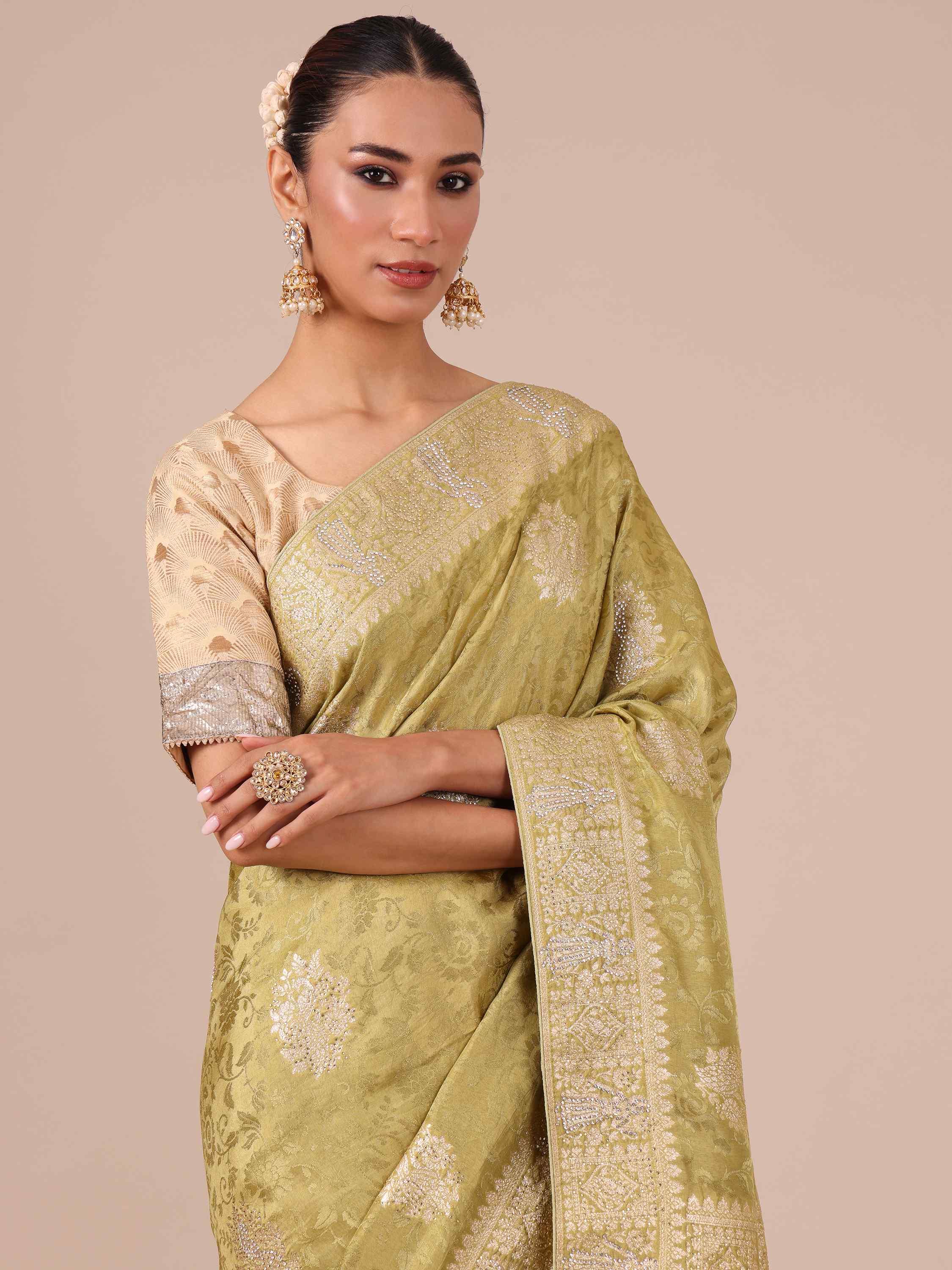 Mehendi Color Silk Saree - House of Surya