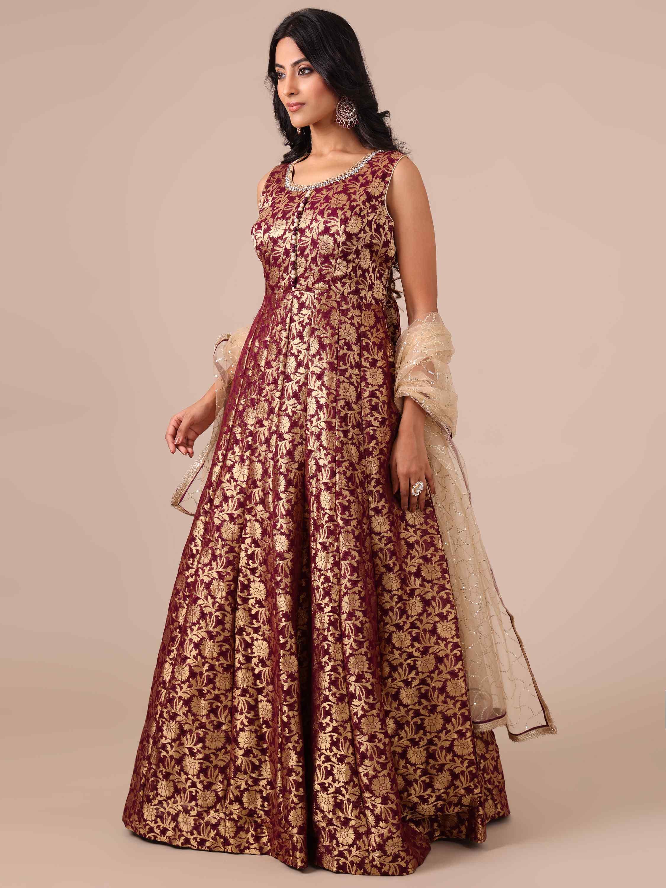 Wine Khaddi Georgette Anarkali with Net Dupatta