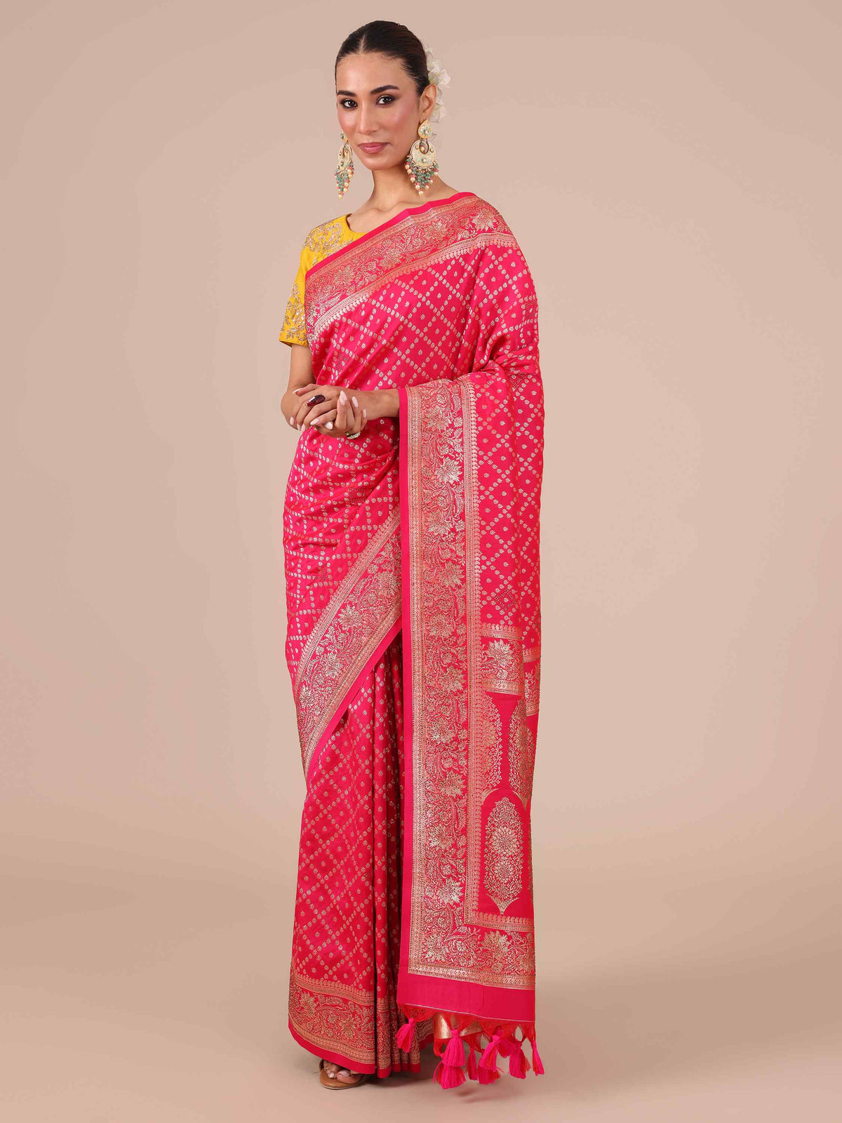 Rani Satin Silk Weaving Saree with Unstitched Blouse