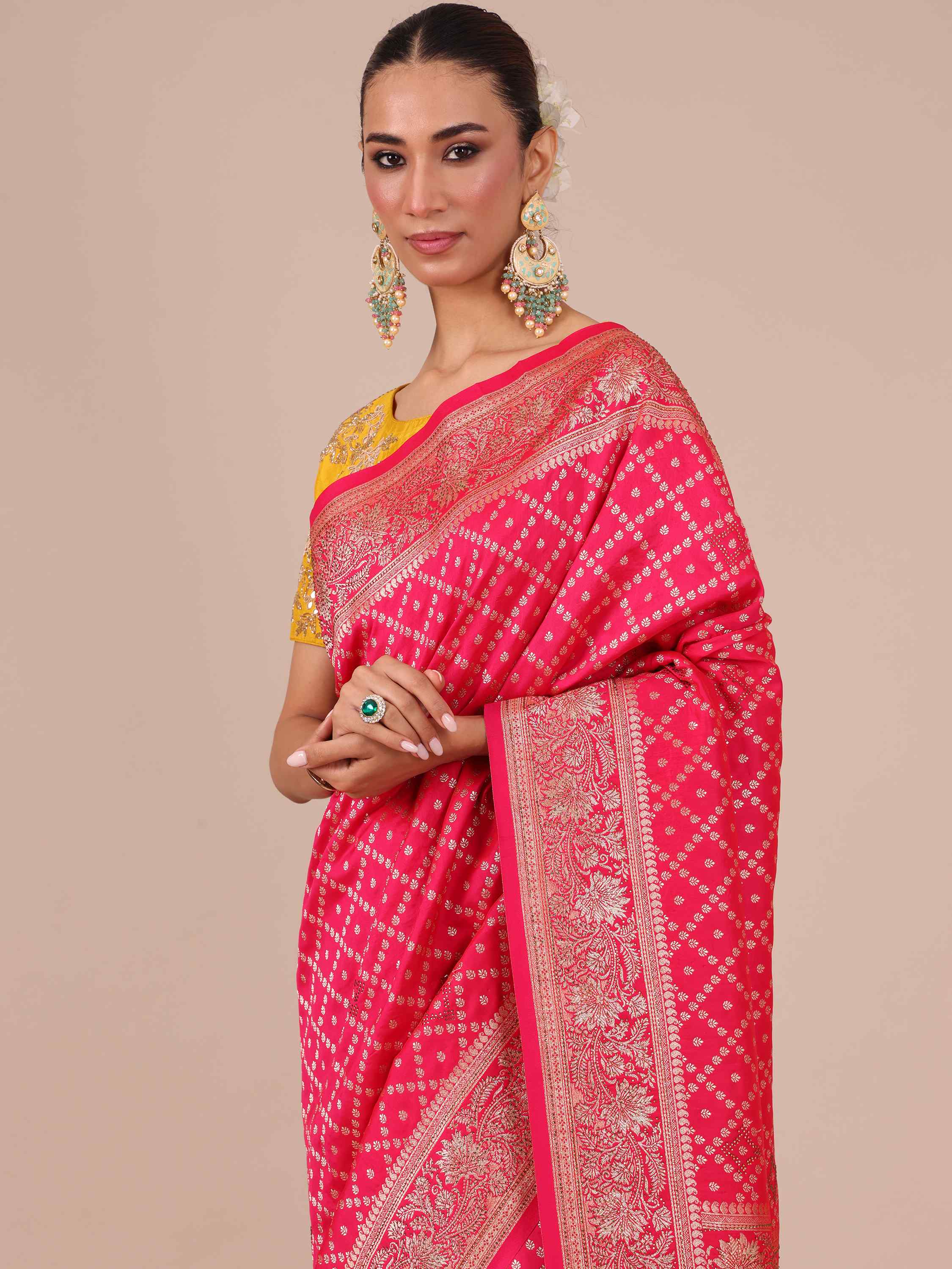 Rani Satin Silk Weaving Saree with Unstitched Blouse