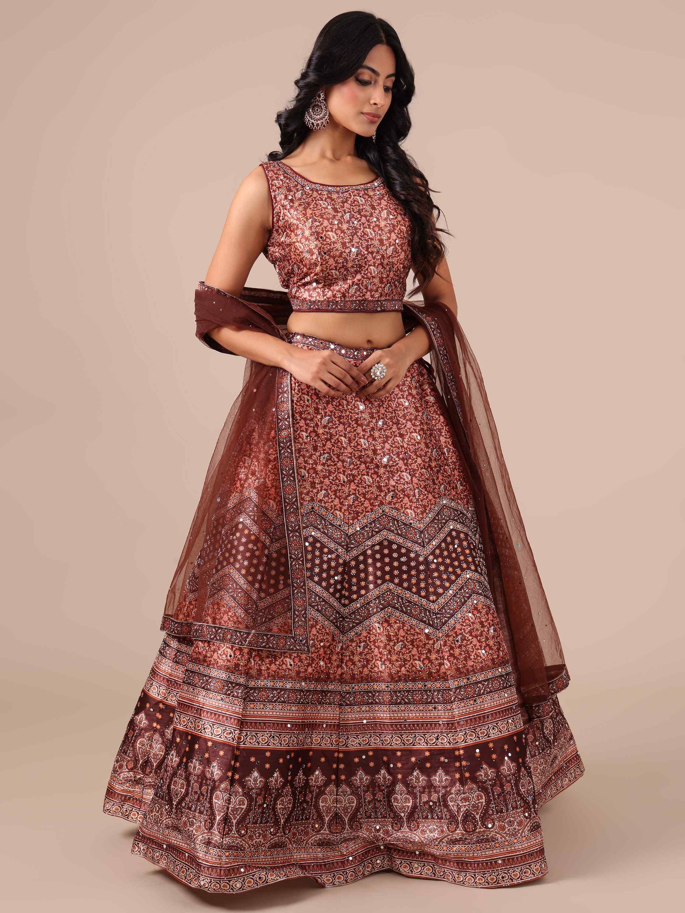 Brown Color Printed Lehenga Choli with Net Dupatta