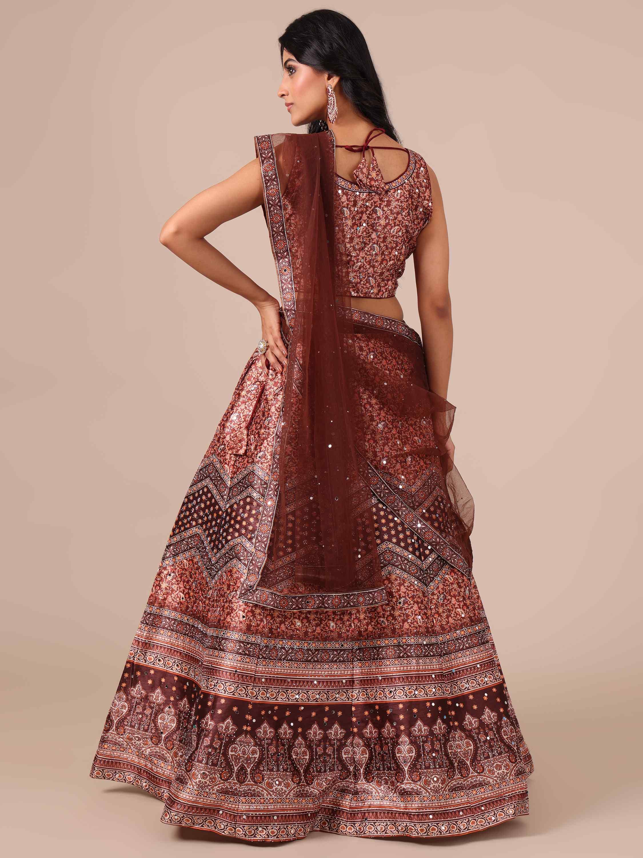 Brown Color Printed Lehenga Choli with Net Dupatta